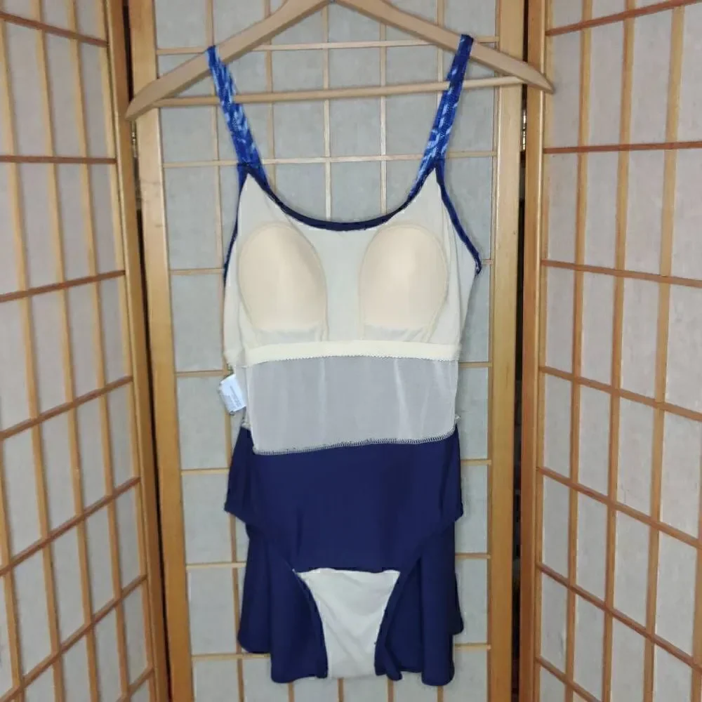White Stag Women's Swim Dress One Piece Swimsuit Blue Medium 8/10